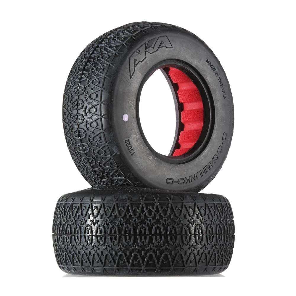 AKA PRODUCTS, INC. 1/10 Chain Link SC Wide Clay Tire with Red Inserts (2) for Tires & Wheels