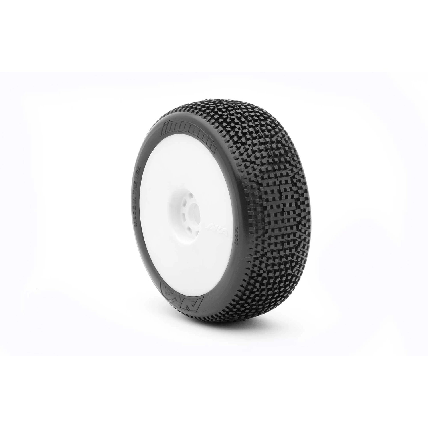 AKA PRODUCTS, INC. 1/8 Impact Super Soft Long Wear Pre-Mounted Tires, White EVO Wheels (2): Buggy for Tires & Wheels