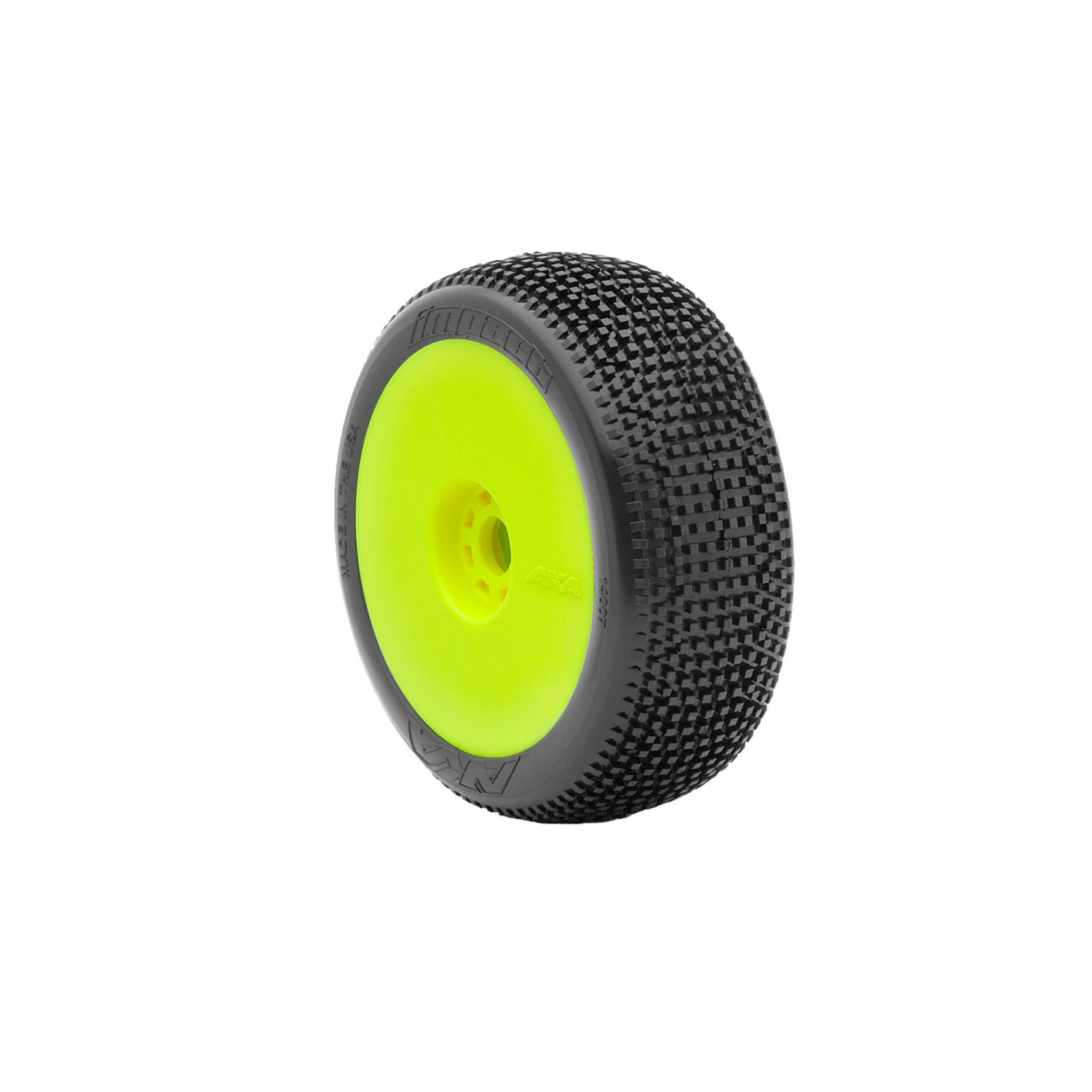 AKA PRODUCTS, INC. 1/8 Impact Medium Long Wear Pre-Mounted Tires, Yellow EVO Wheels (2): Buggy for Tires & Wheels
