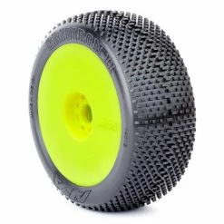 AKA PRODUCTS, INC. 1/8 Gridiron II Medium Long Wear Pre-Mounted Tires, Yellow EVO Wheels (2): Buggy for Tires & Wheels
