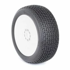 AKA PRODUCTS, INC. 1/8 Catapult Soft Long Wear Pre-Mounted Tires, White EVO Wheels (2): Buggy for Tires & Wheels