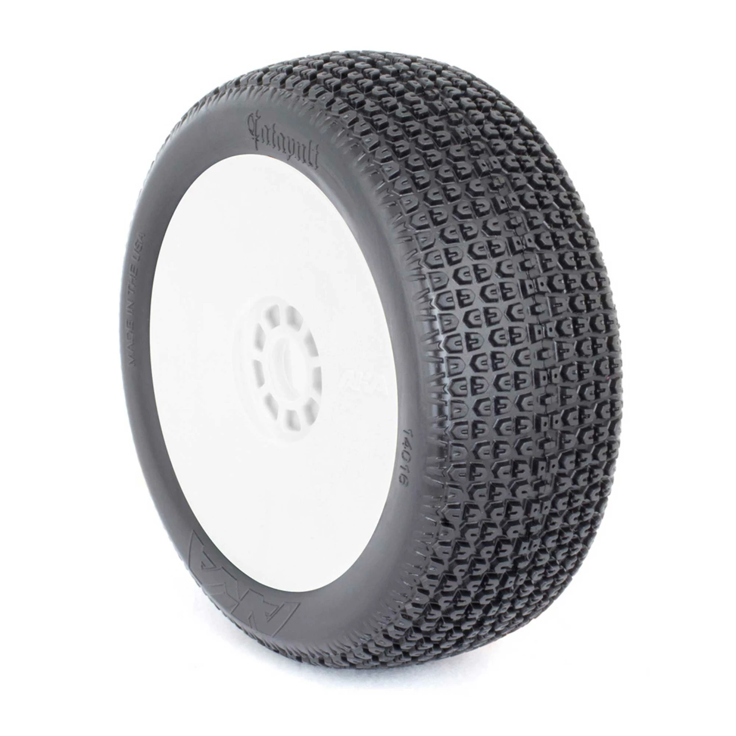 AKA PRODUCTS, INC. 1/8 Catapult Soft Long Wear Pre-Mounted Tires, White EVO Wheels (2): Buggy for Tires & Wheels
