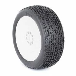 AKA PRODUCTS, INC. 1/8 Catapult Medium Long Wear Pre-Mounted Tires, White EVO Wheels (2): Buggy for Tires & Wheels