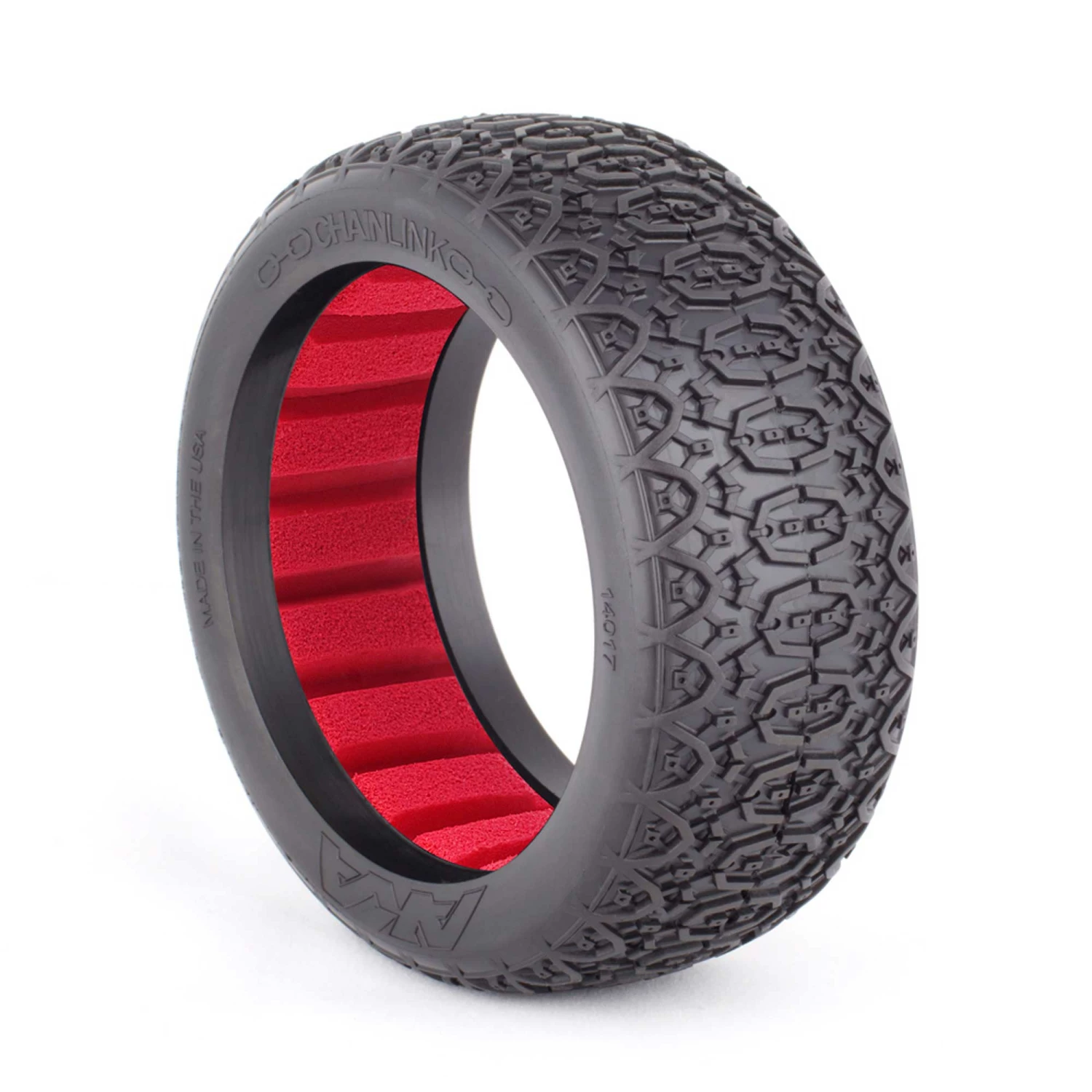 AKA PRODUCTS, INC. 1/8 Chain Link Medium Long Wear Tires, Red Inserts (2): Buggy for Tires & Wheels