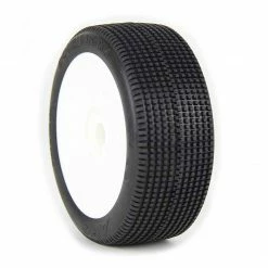 AKA PRODUCTS, INC. 1/8 Double Down Soft Long Wear Pre-Mounted Tires, White EVO Wheels (2): Buggy for Tires & Wheels