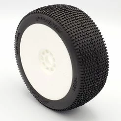 AKA PRODUCTS, INC. 1/8 P1 Soft Long Wear Pre-Mounted Tires, White EVO Wheels (2): Buggy for Tires & Wheels