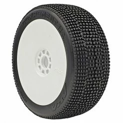 AKA PRODUCTS, INC. 1/8 2AB Super Soft Long Wear Pre-Mounted Tires, White EVO Wheels (2): Buggy for Tires & Wheels