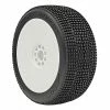 AKA PRODUCTS, INC. 1/8 2AB Medium Long Wear Pre-Mounted Tires, White EVO Wheels (2): Buggy for Tires & Wheels