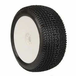 AKA PRODUCTS, INC. 1/8 EVO Cityblock Super Soft Long Wear Pre-Mounted Tires, White EVO Wheels (2): Buggy for Tires & Wheels