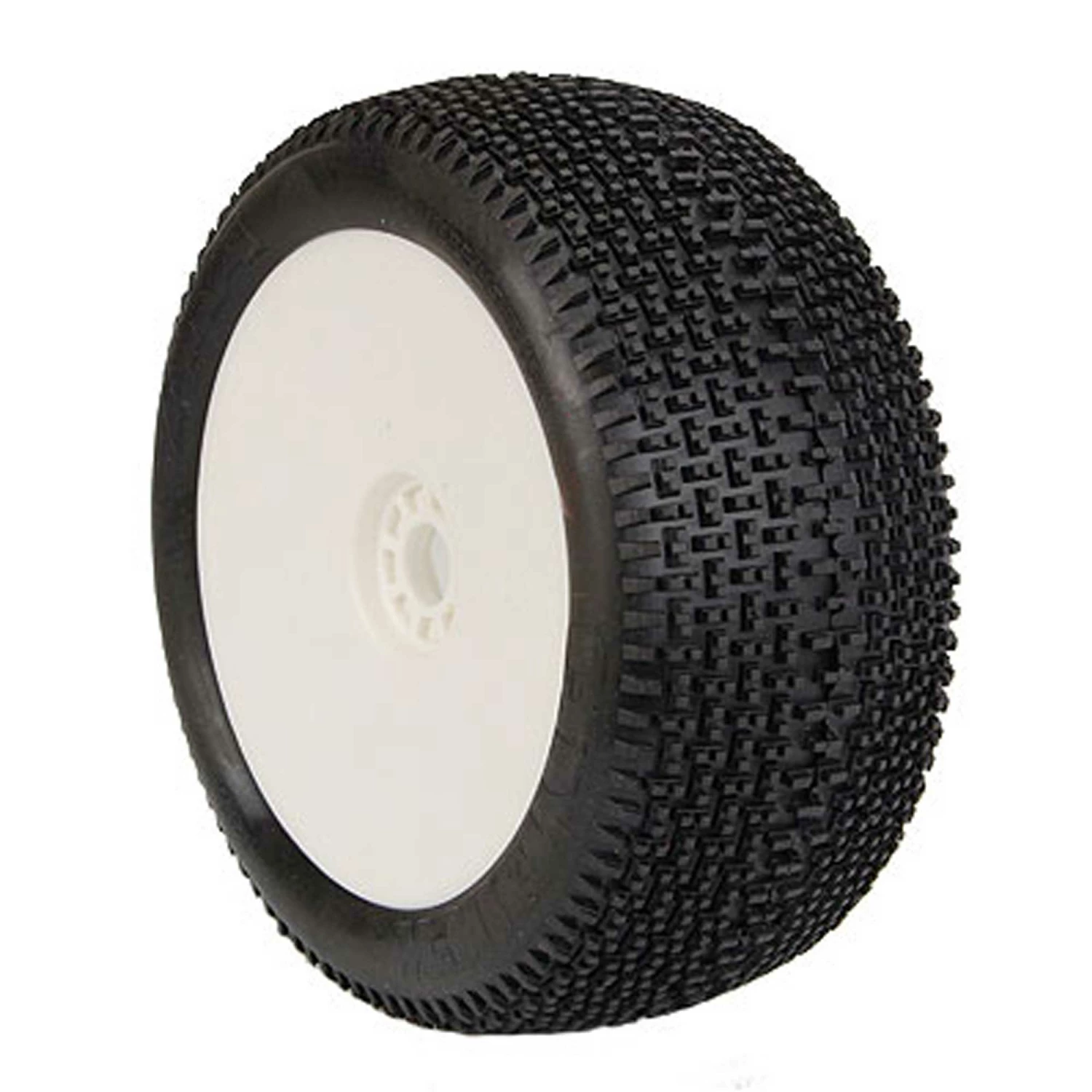 AKA PRODUCTS, INC. 1/8 EVO Cityblock Super Soft Long Wear Pre-Mounted Tires, White EVO Wheels (2): Buggy for Tires & Wheels