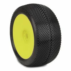 AKA PRODUCTS, INC. 1/8 EVO Gridiron Medium Long Wear Pre-Mounted Tires, Yellow Wheels (2): Truggy for Tires & Wheels