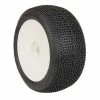 AKA PRODUCTS, INC. 1/8 EVO Impact Soft Long Wear Pre-Mounted Tires, White Wheels (2): Truggy for Tires & Wheels